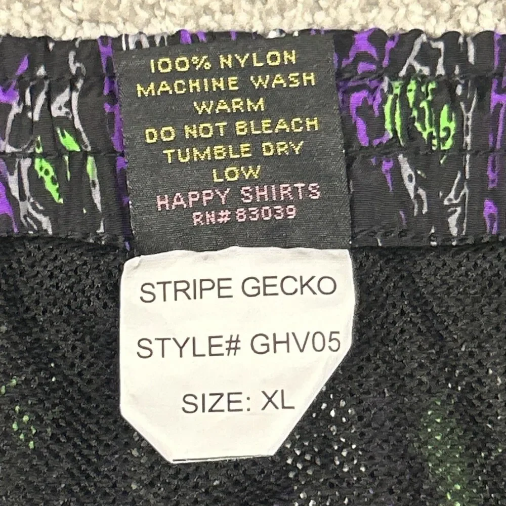 Gecko Hawaii Swim Trunks Mens XL Mesh Lined Shorts Black Purple Green Pockets